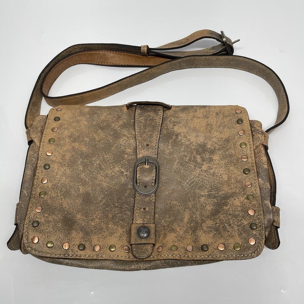 Patricia Nash Distressed Brown Leather Crossbody with Stud Accents